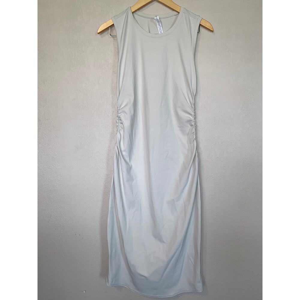 CRZ YOGA Butterluxe Sleeveless Ruched Midi Bodycon Dress SZ L Milky White
